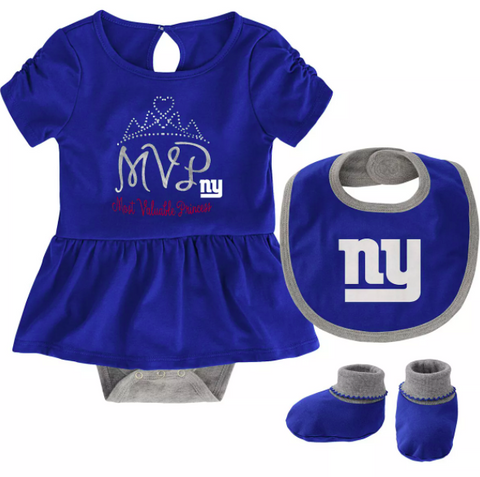 Outerstuff NFL Girls New York Giants MVP 3 Piece Creeper, Bib and Bodysuit