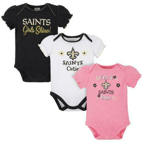 NFL New Orleans Saints 3 Pack Girls Short Sleeve Bodysuits