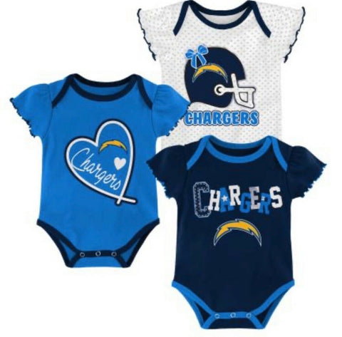 Outerstuff NFL LA Chargers Cutest Fan 3 Pack Onsie Creeper Baby Girl