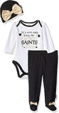 NFL New Orlean Saints Girls 3 Pack Bodysuit Footed Pant & Cap Gift Set 6-9 Month