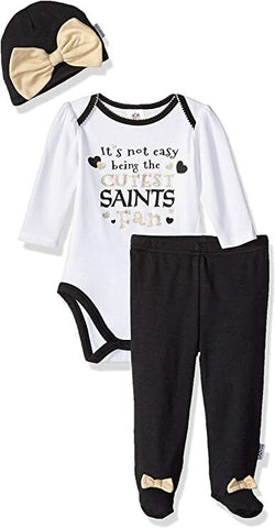 NFL New Orlean Saints Girls 3 Pack Bodysuit Footed Pant & Cap Gift Set 6-9 Month
