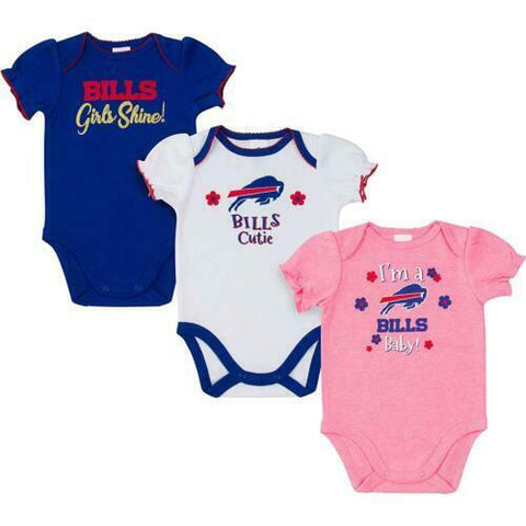 NFL Buffalo Bills 3 Pack Girls Short Sleeve Bodysuits