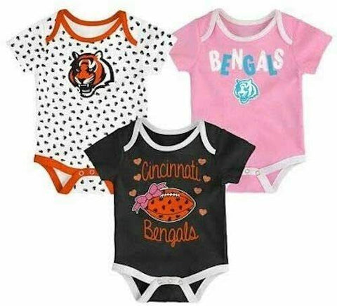 Outerstuff NFL Cincinnati Bengals Cutest Fan 3 Pack Onsie Creeper Baby Girl