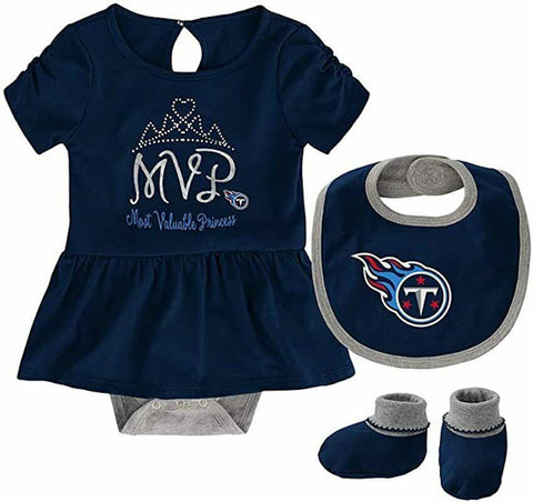 Outerstuff NFL Girls Tennessee Titans MVP 3 Piece Creeper, Bib and Bodysuit