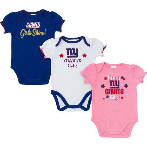 NFL New York Giants 3 Pack Girls Short Sleeve Bodysuits