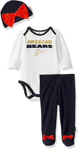 NFLChicago Bears Girls 3 Pack Bodysuit Footed Pant and Cap Registry Gift Set