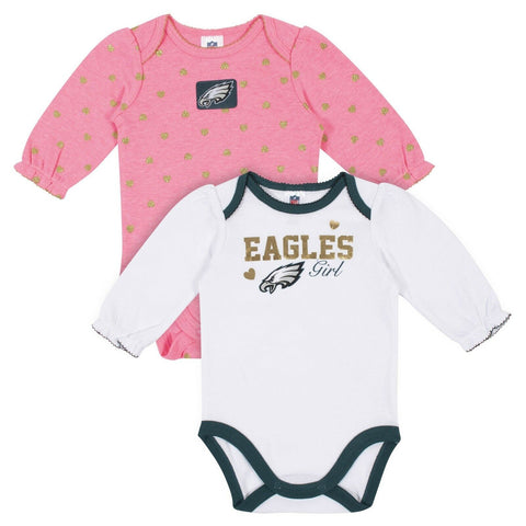 Gerber NFL Philadelphia Eagles Girls 2 Pack Long Sleeve Baby Bodysuit