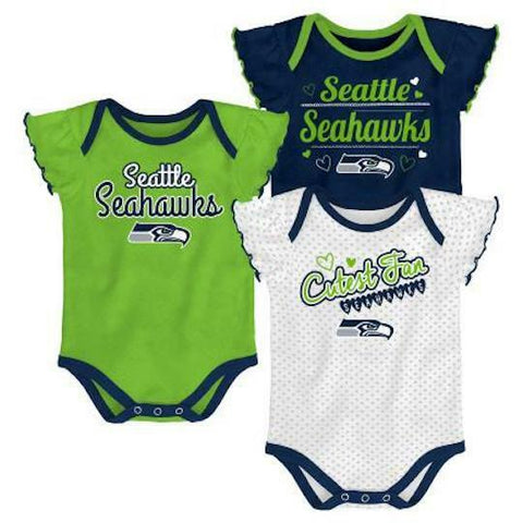 Outerstuff NFL Seattle Seahawks Cutest Fan 3 Pack Onsie Creeper Baby Girl
