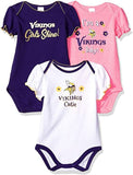 NFL Minnesota Vikings 3 Pack Girls Short Sleeve Bodysuits 0/3 Month