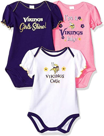 NFL Minnesota Vikings 3 Pack Girls Short Sleeve Bodysuits 0/3 Month