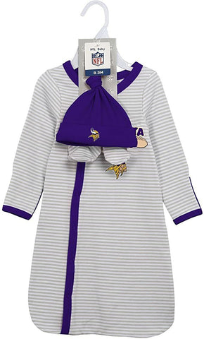 NFL Minnesota Vikings Infant Outerstuff Gown, Hat And Bootie Set 0-6 Month