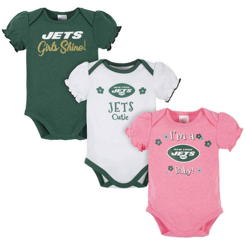 NFL New York Jets 3 Pack Girls Short Sleeve Bodysuits