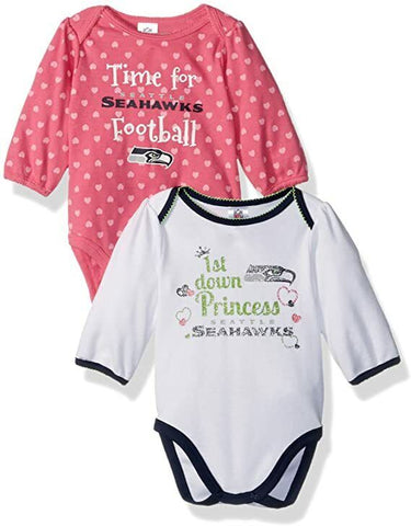 NFL Seattle Seahawks Girls 2 Pack Long Sleeve Bodysuit