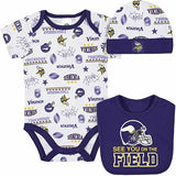 NFL Minnesota Vikings Infant Bodysuit Cap And Bib 3-6 Month