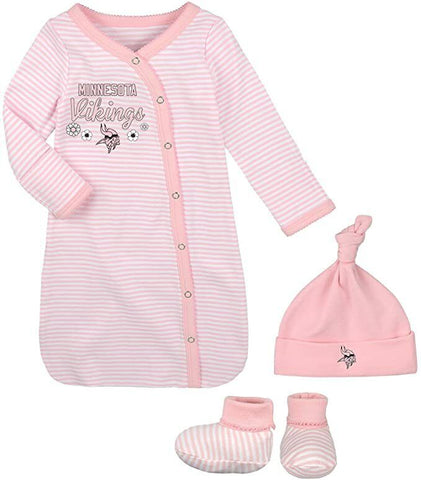 NFL Minnesota Vikings Girls Infant Outerstuff Gown, Hat And Bootie Set 0-6 Month