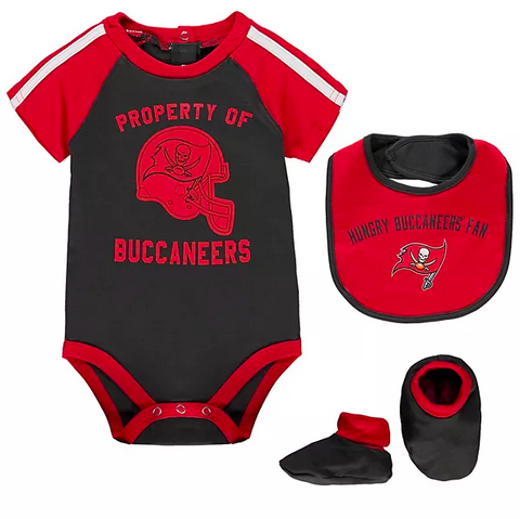 Outerstuff Black Tampa Bay Buccaneers Tackle Bodysuit, Bib and Bootie Set