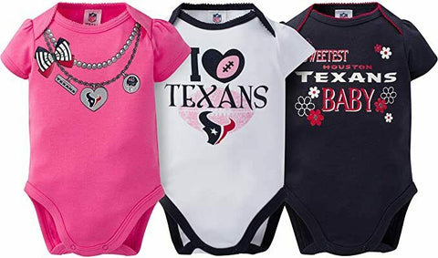 NFL Houston Texans Girls 3 Pack Short Sleeve Bodysuit 0-3 Month