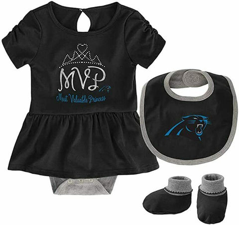 Outerstuff NFL Girls Carolina Panthers MVP 3 Piece Creeper, Bib and Bodysuit