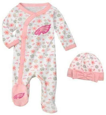 NFL Infant Philadelphia Eagles Pink Floral Coverall Pajamas Football