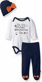 NFL Denver Broncos Girls 3 Pack Bodysuit Footed Pant & Cap Gift Set 6-9 Month