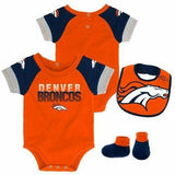 Outerstuff Denver Broncos 50 Yard Dash Bodysuit, Bib & Booties Set 24 Month